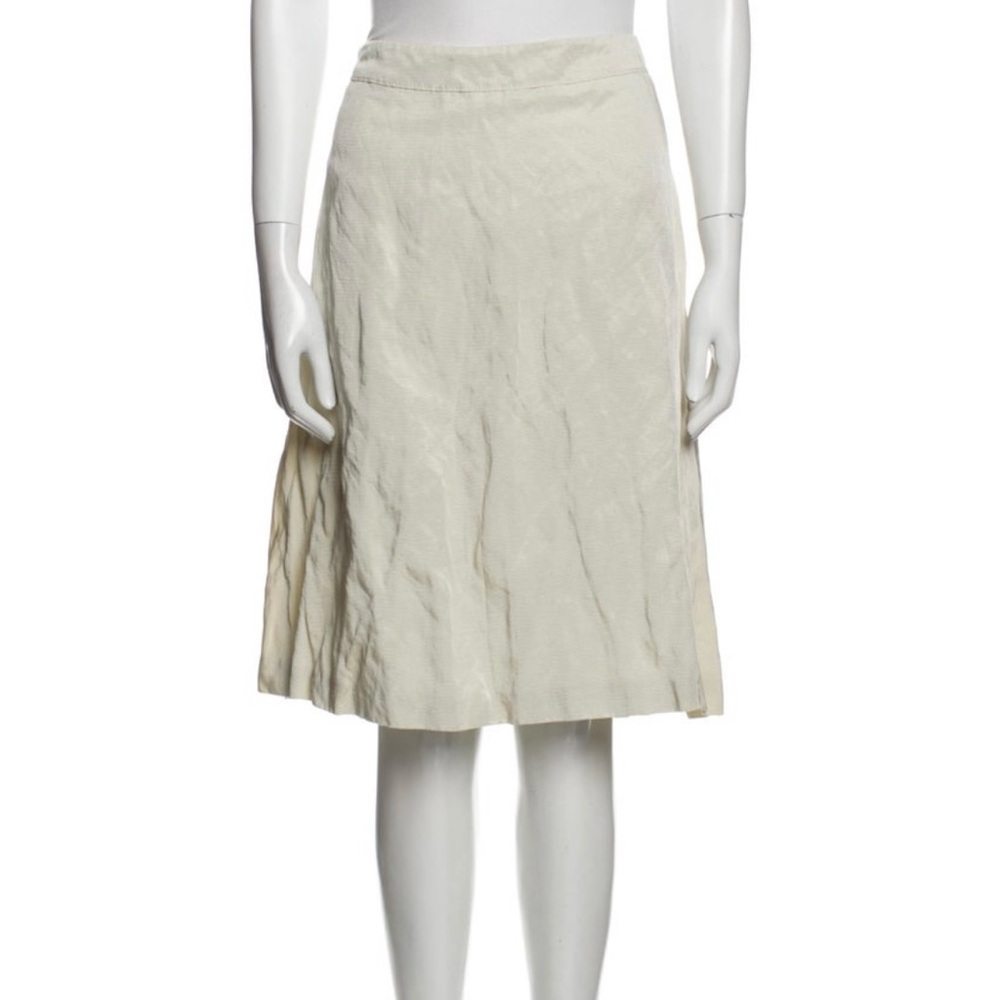 Piazza Sempione Off-White/Cream Crinkle Skirt IT46 (US L), Below Knee, Hi-Lo Cut